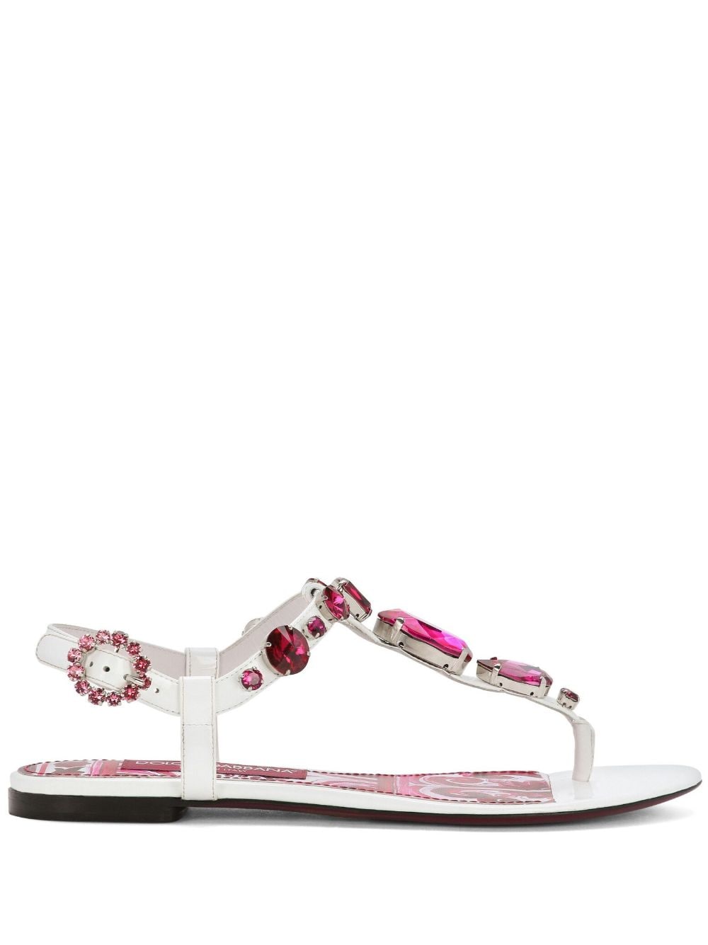 Shop Dolce & Gabbana Majolica-print Crystal-embellished Sandals In White