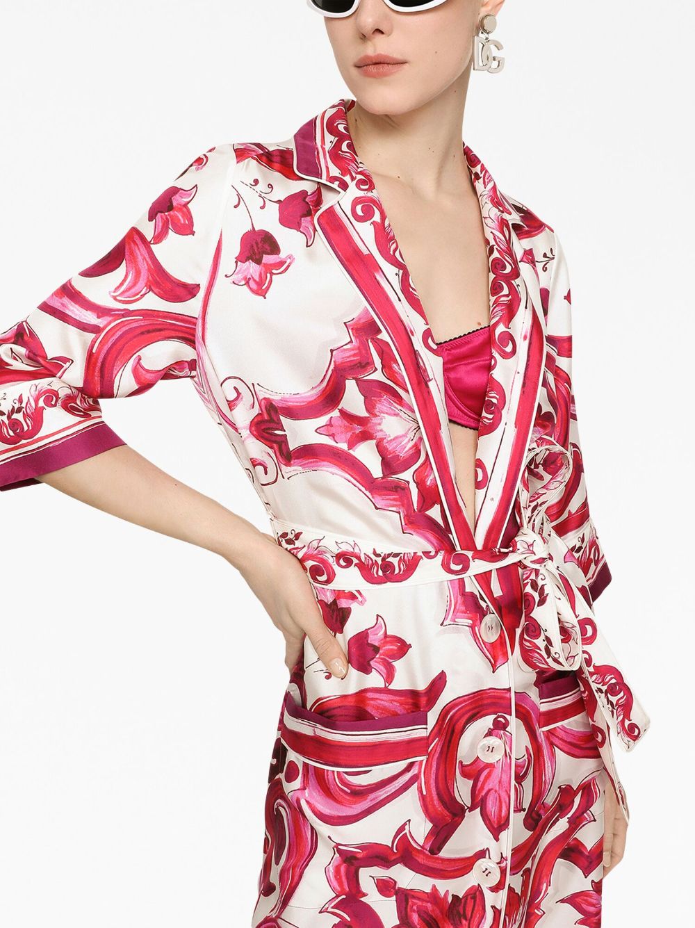 Shop Dolce & Gabbana Majolica V-neck Maxidress In Pink