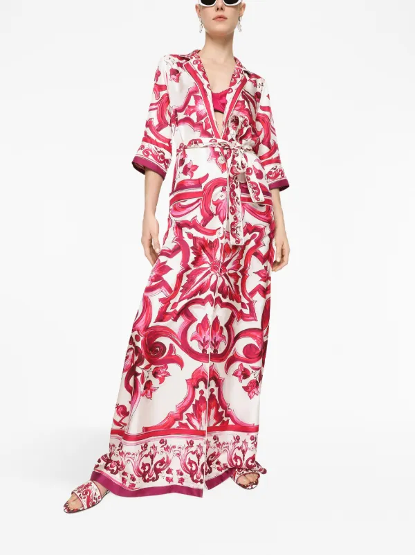 Dolce & Gabbana Majolica-print Twill Shirt Dress | Pink | FARFETCH