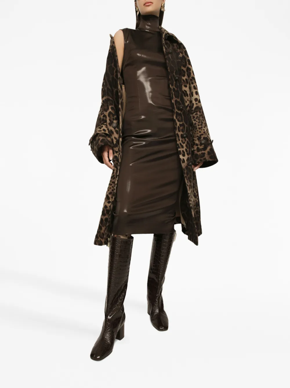 Dolce & Gabbana Leopard-print Belted Single-breasted Coat In Brown