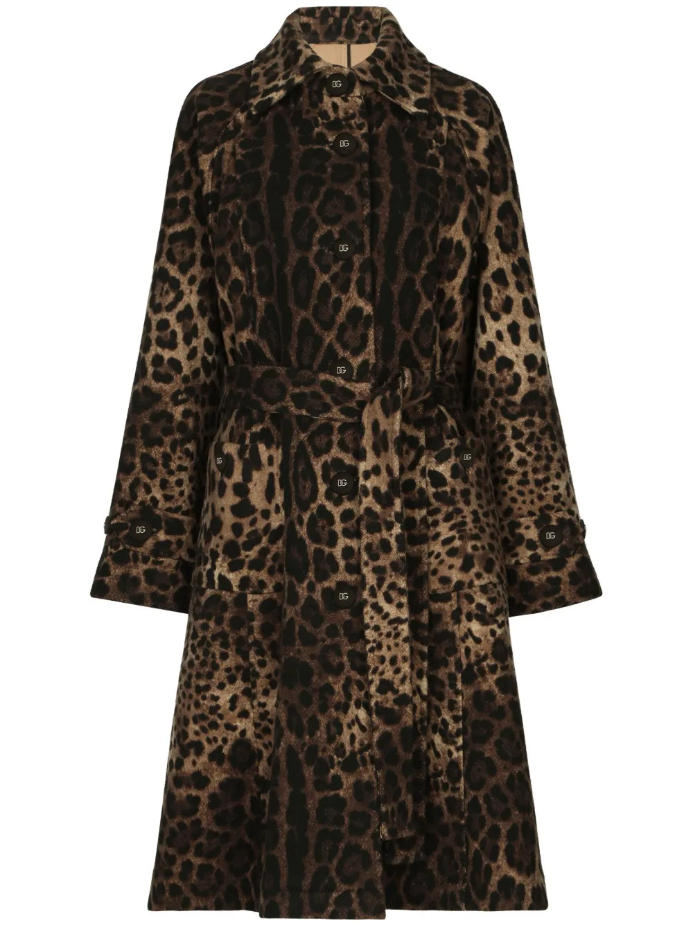 Dolce & Gabbana Leopard-print Belted Single-breasted Coat In Brown