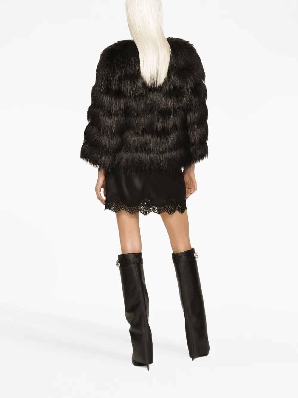 Dolce & Gabbana Faux Fur Cropped Jacket Long Sleeves In Black