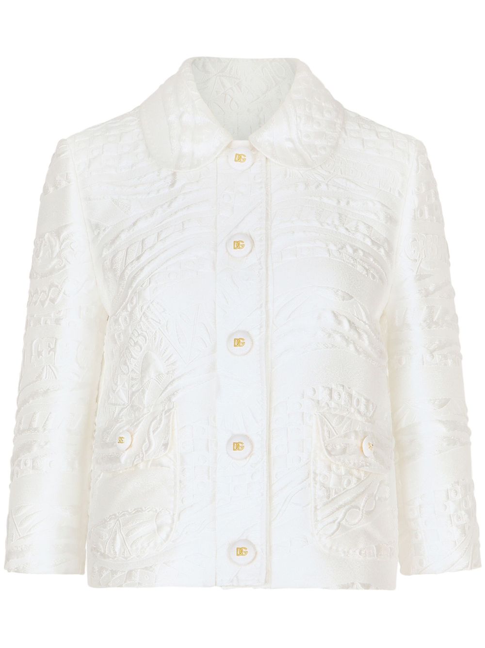 Shop Dolce & Gabbana Brocade Rounded-collar Jacket In White