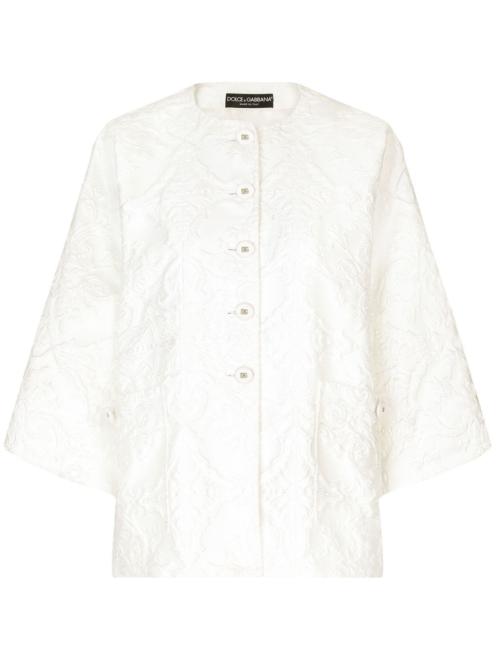 Shop Dolce & Gabbana Brocade Cape-style Jacket In White