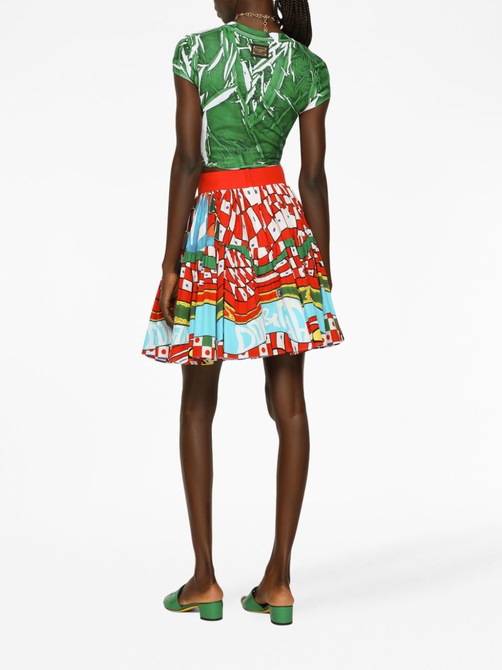 Shop Dolce & Gabbana Graphic-print Pleated Skirt In Orange