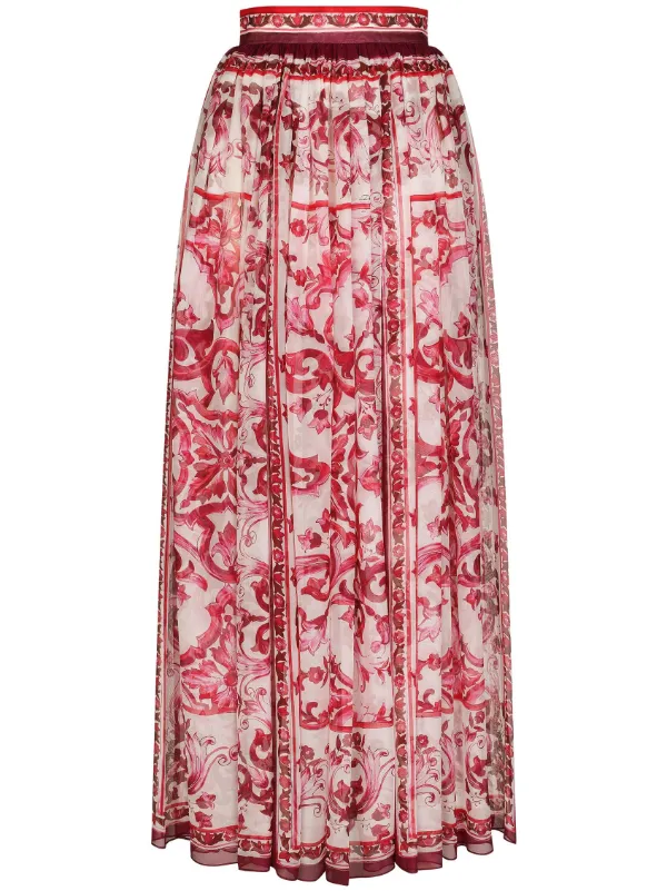 スカート MAIOLICA PRINT SILK SKIRT Dolce & Gabbana Majolica-print Silk Maxi Skirt | Red | FARFETCH
