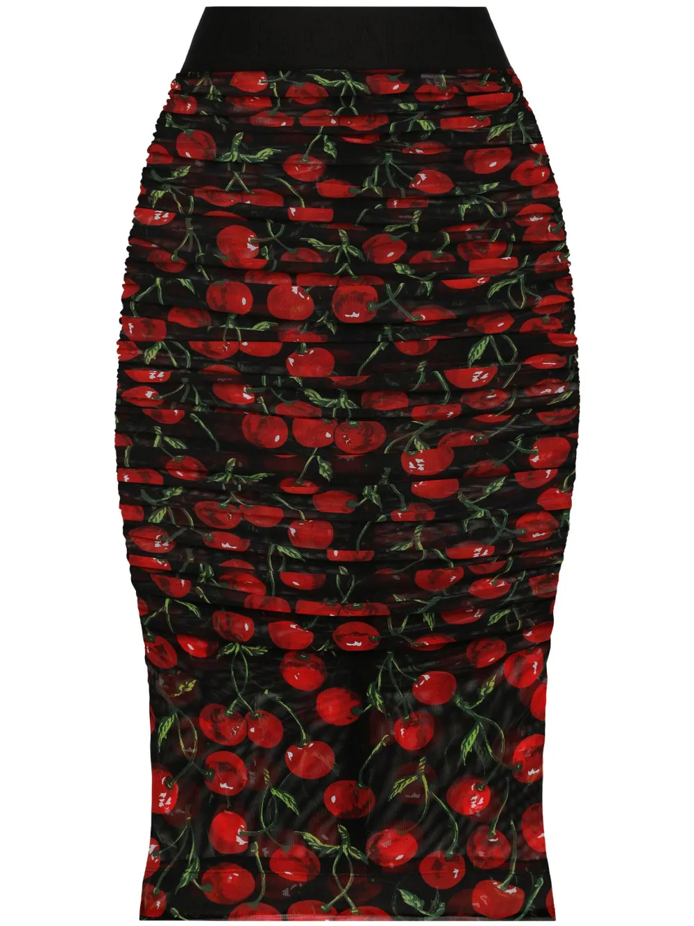 Dolce & Gabbana cherry-print ruched pencil skirt – Black