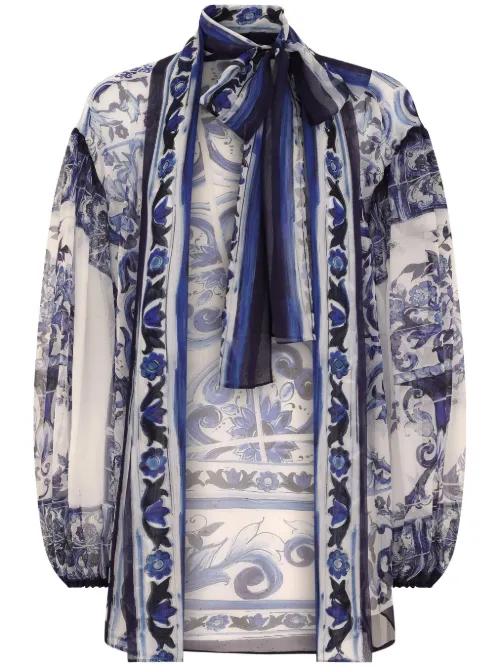 Blouse en soie à imprimé Majolica - Dolce & Gabbana - Modalova