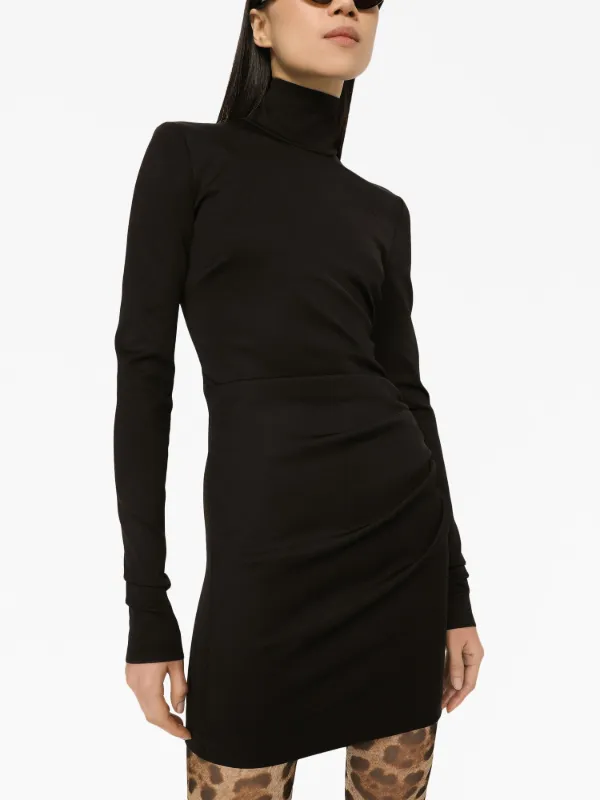 Dolce Gabbana Vestido Corto Fruncido Con Cuello De Tortuga