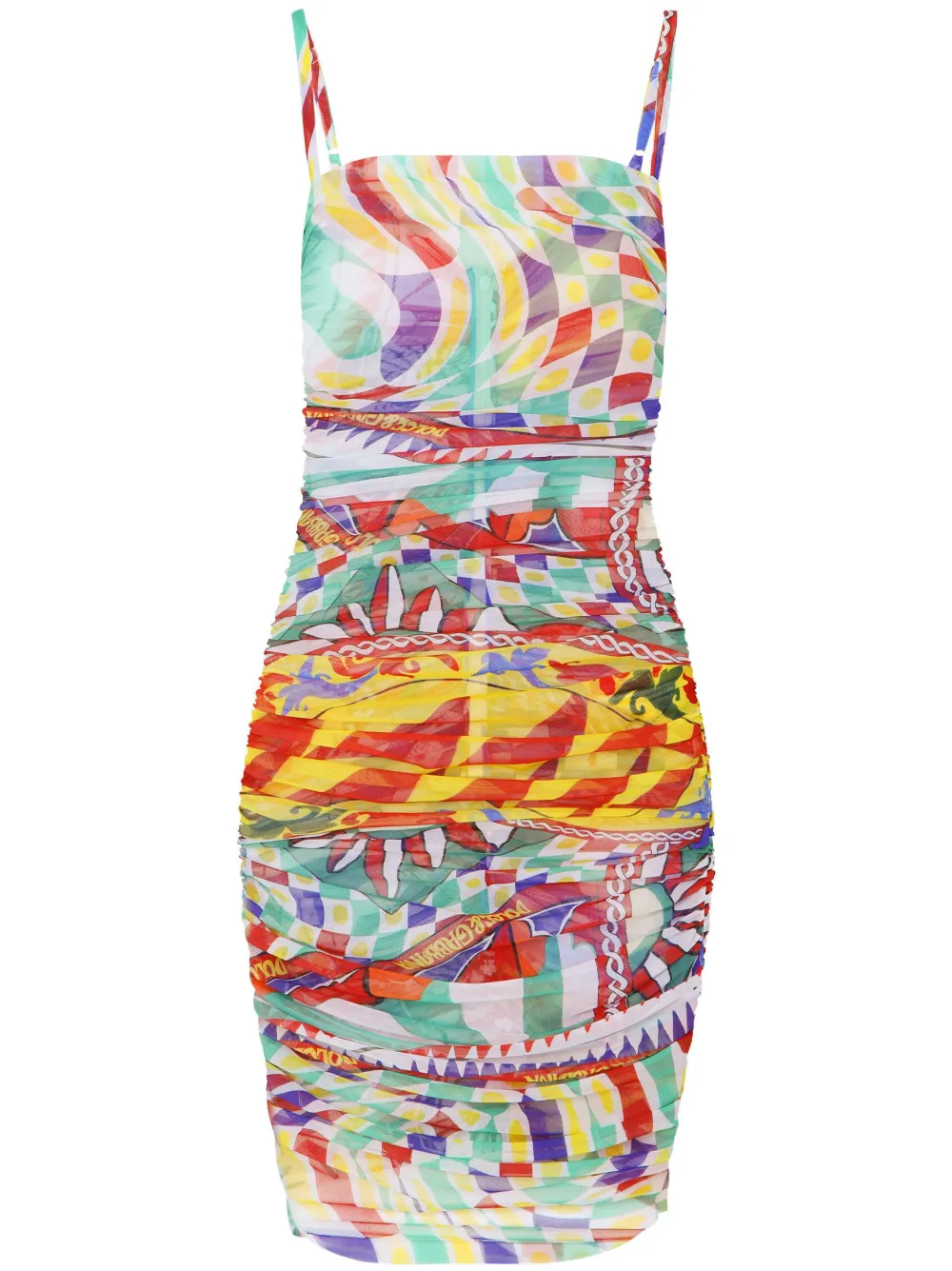 Dolce & Gabbana Graphic-print Gathered-detail Dress In Multicolour