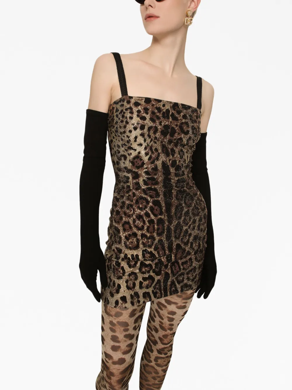 Shop Dolce & Gabbana Rhinestone-embellished Leopard-print Minidress In Brown