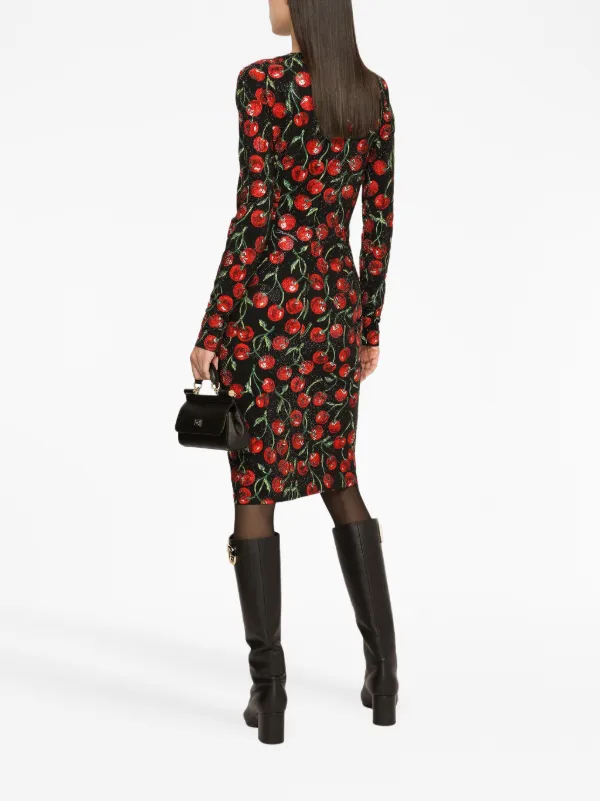 Dolce & Gabbana rhinestone-embellished cherry-print Midi