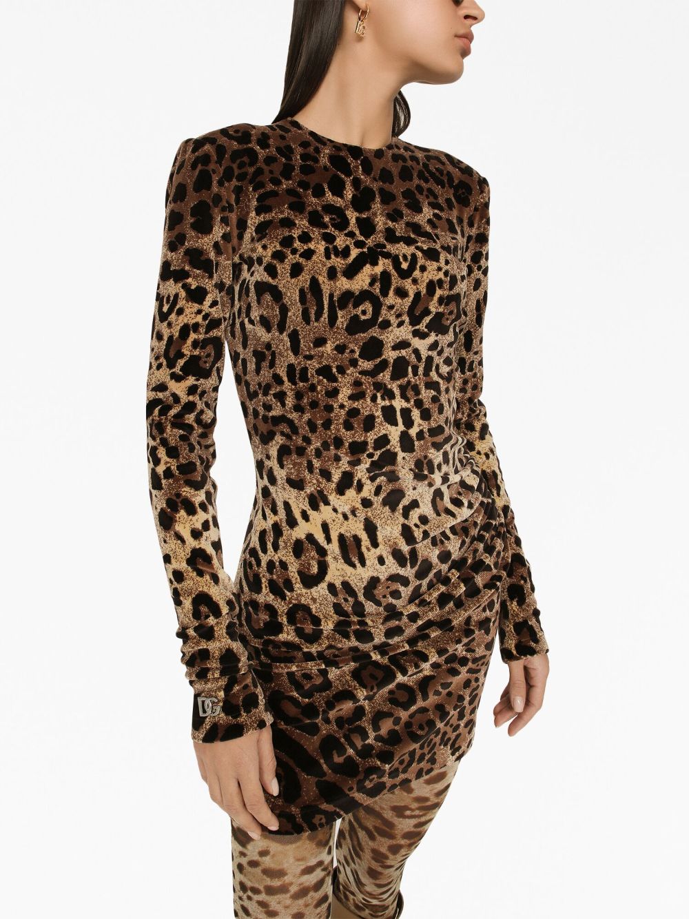 Shop Dolce & Gabbana Logo-plaque Leopard-print Dress In Brown