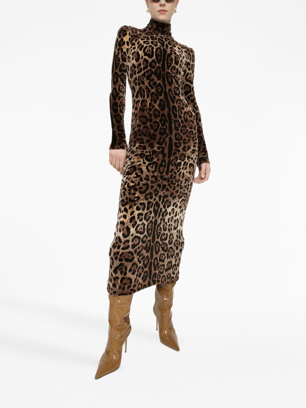 Shop Dolce & Gabbana Leopard-print Mid-length Dress In Brown