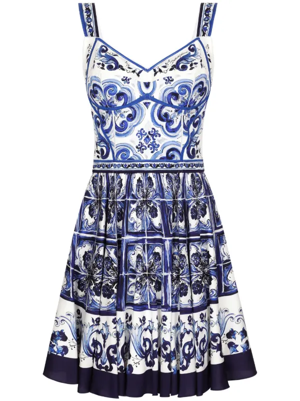 Dolce Gabbana Majolica print bustier minidress women Polyamide Silk Elastane 44 Blue