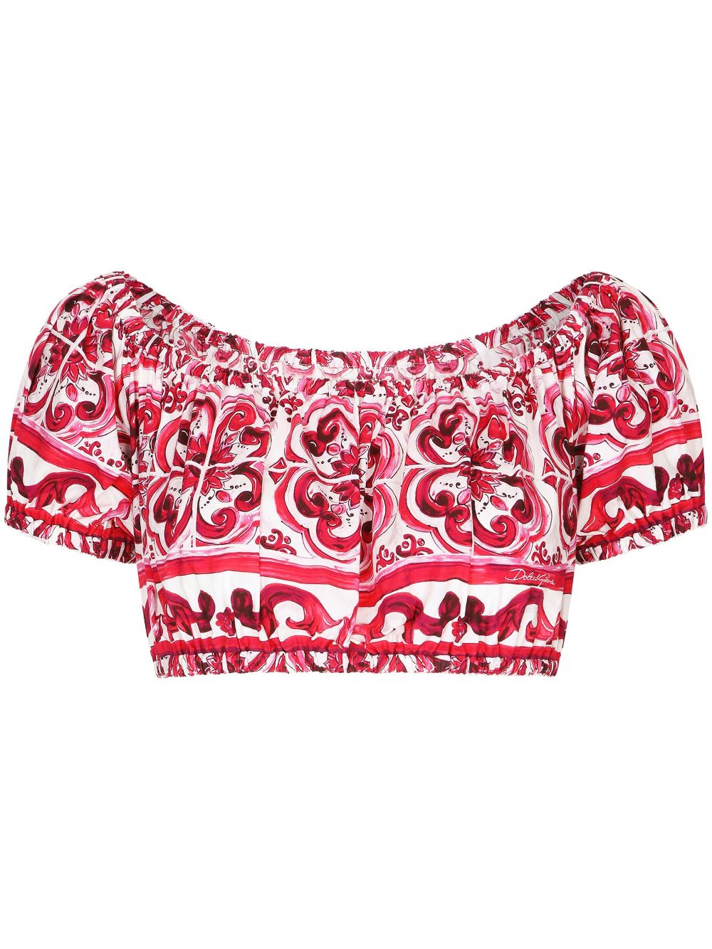 Shop Dolce & Gabbana Majolica-print Cotton Crop Top In Red