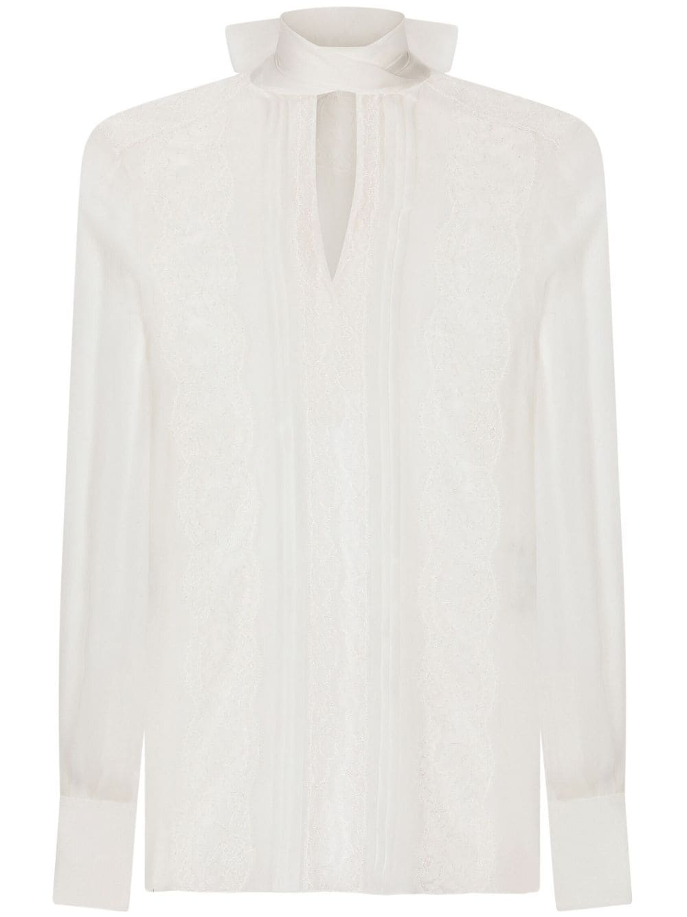 Shop Dolce & Gabbana Chantilly Lace Semi-sheer Blouse In White