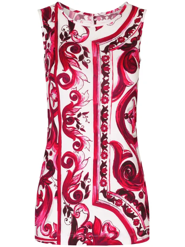 Tシャツ・カットソー DOLCE & GABBANA MAIOLICA PRINT TANK TOP Dolce & Gabbana Majolica Print Tank Top | Red | FARFETCH