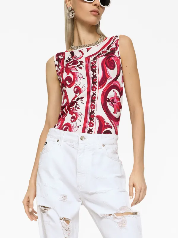 Tシャツ・カットソー DOLCE & GABBANA MAIOLICA PRINT TANK TOP Dolce & Gabbana Majolica Print Tank Top | Red | FARFETCH