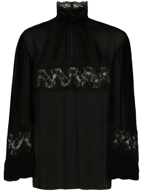 Blouse ornée de dentelle à col montant - Dolce & Gabbana - Modalova