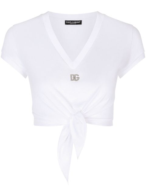 Dolce & Gabbana logo-embroidered tie-waist T-shirt