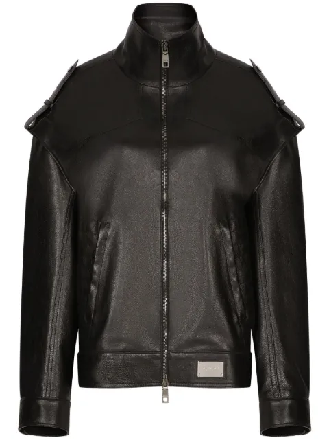 Dolce & Gabbana logo-plaque leather jacket