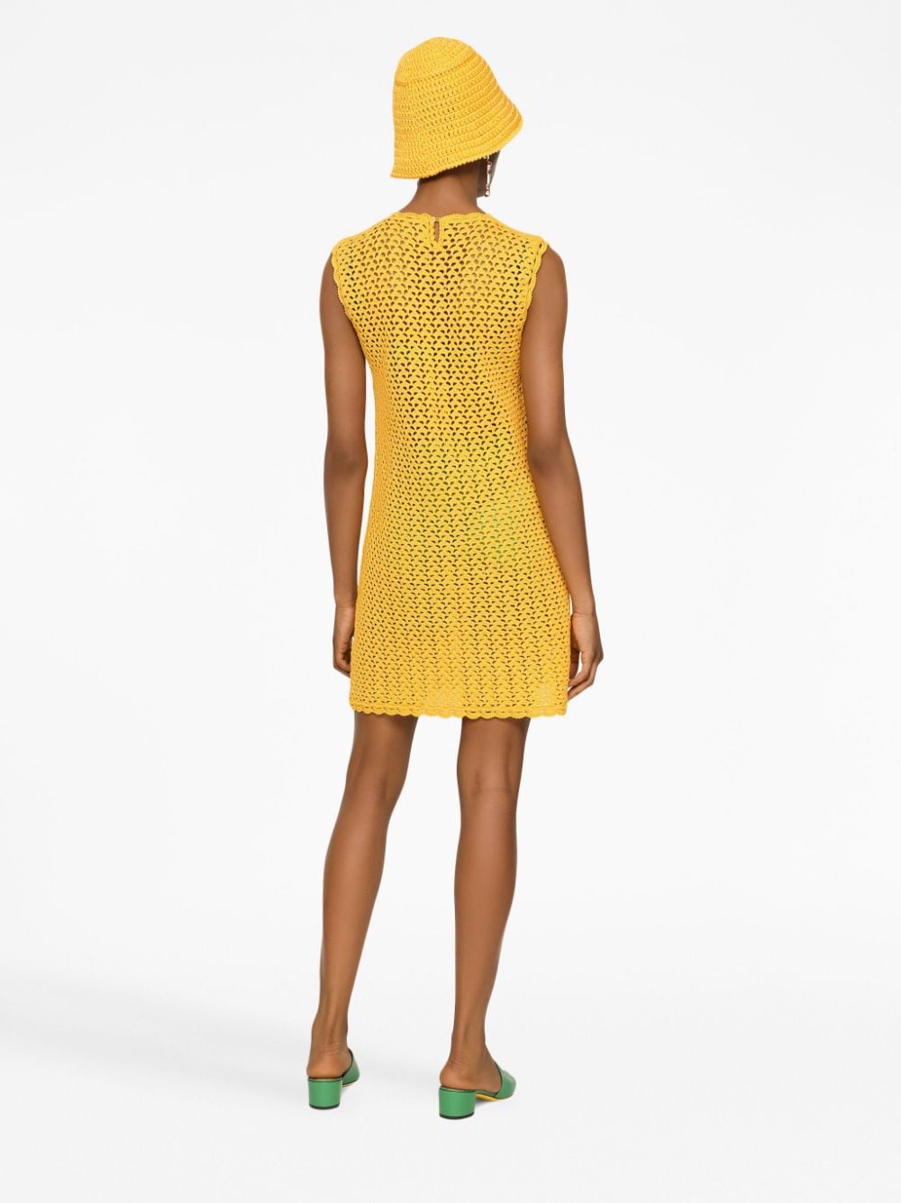 Shop Dolce & Gabbana Sleeveless Crochet-knit Mini Dress In Yellow