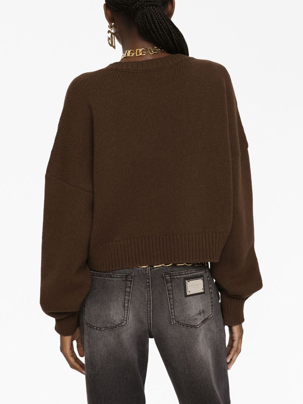Shop Dolce & Gabbana Round-neck Drop-shoulder Jumper In Brown