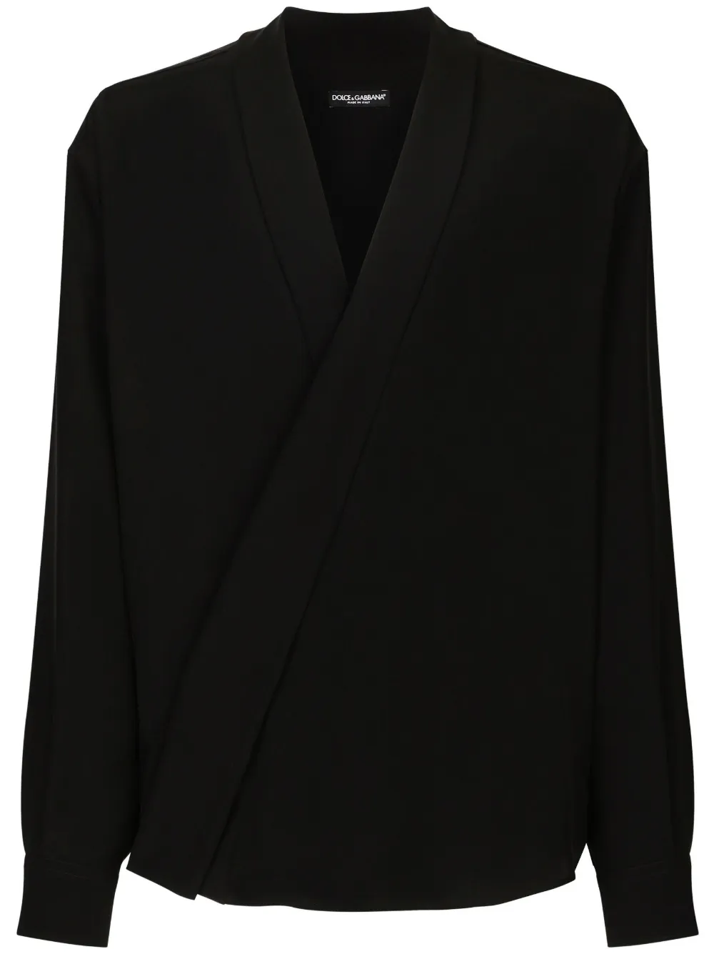 Shop Dolce & Gabbana V-neck Long-sleeved Silk Shirt In Black