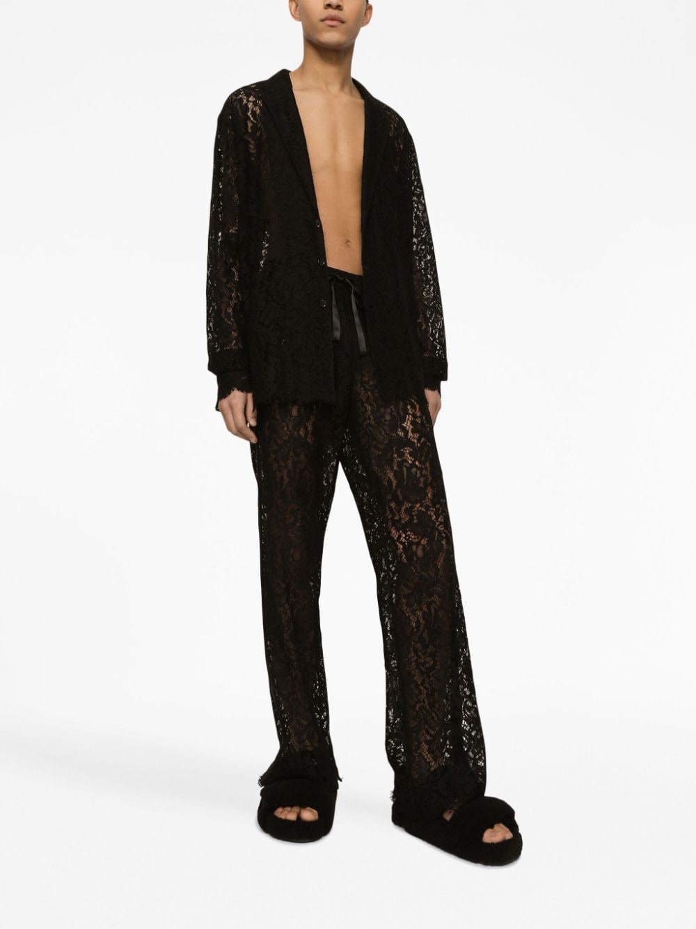 Image 2 of Dolce & Gabbana lace-panelling notched-collar shirt