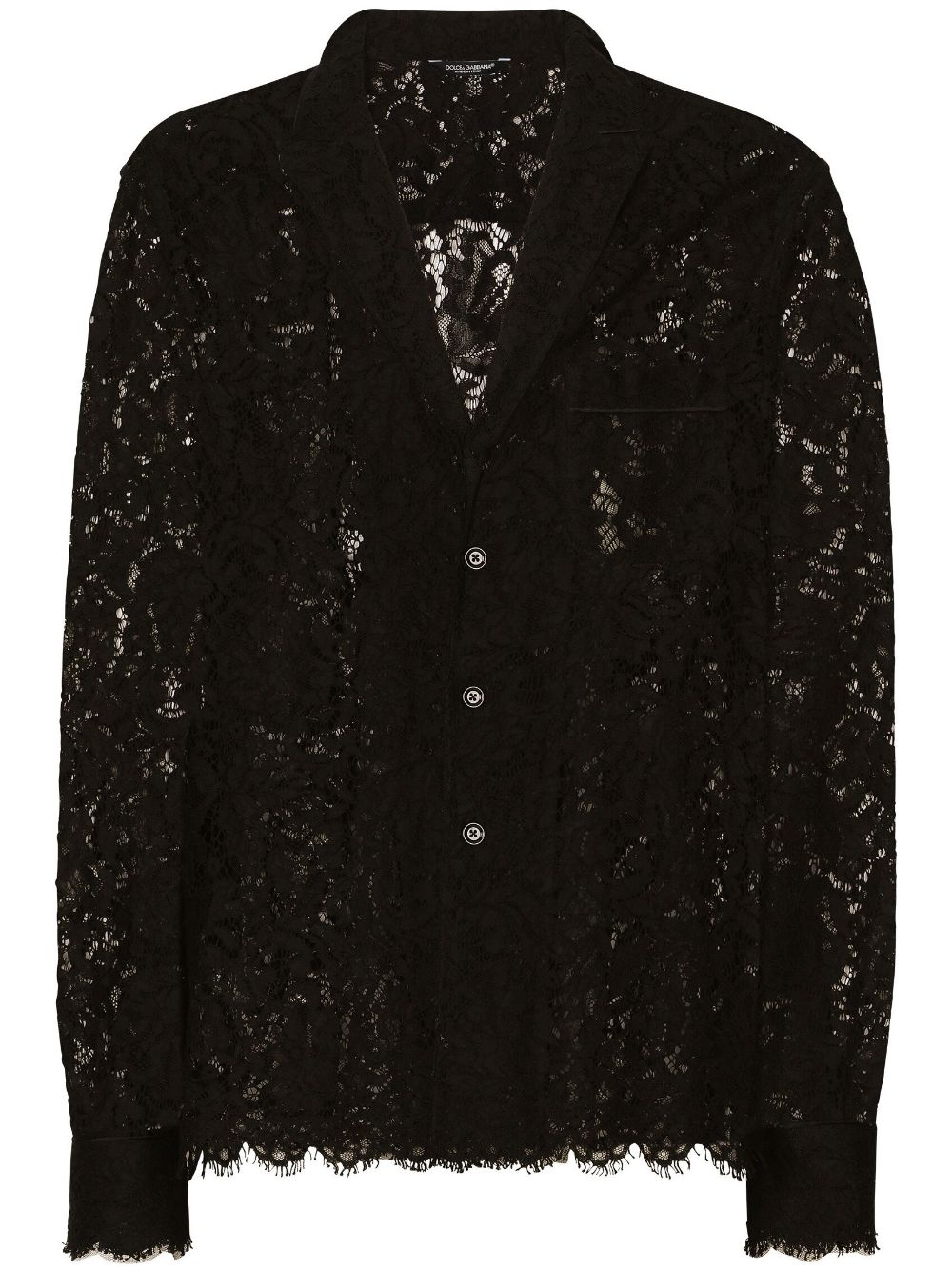 Shop Dolce & Gabbana Lace-panelling Notched-collar Shirt In Black