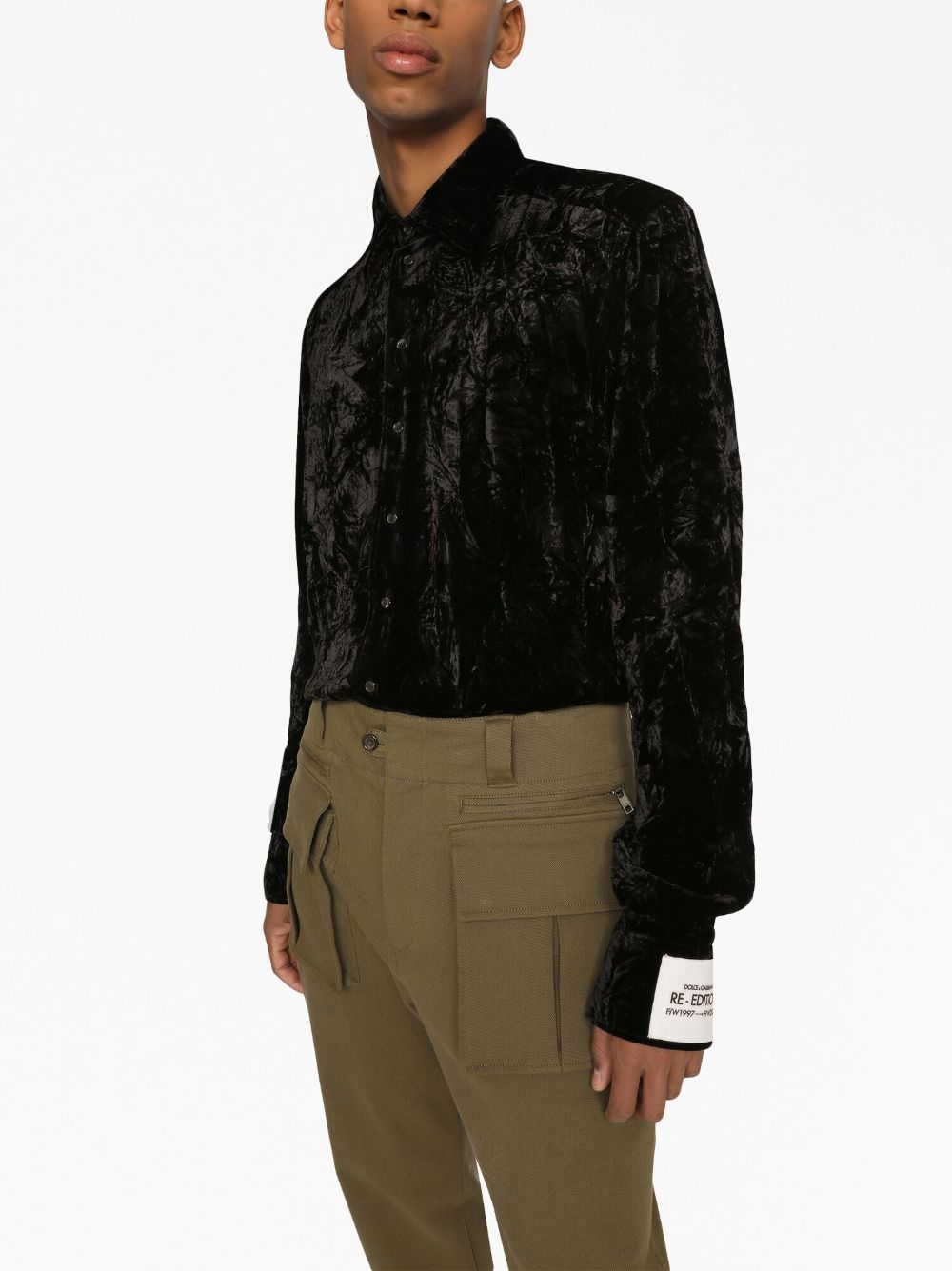 Shop Dolce & Gabbana Button-up Velvet Shirt In Black