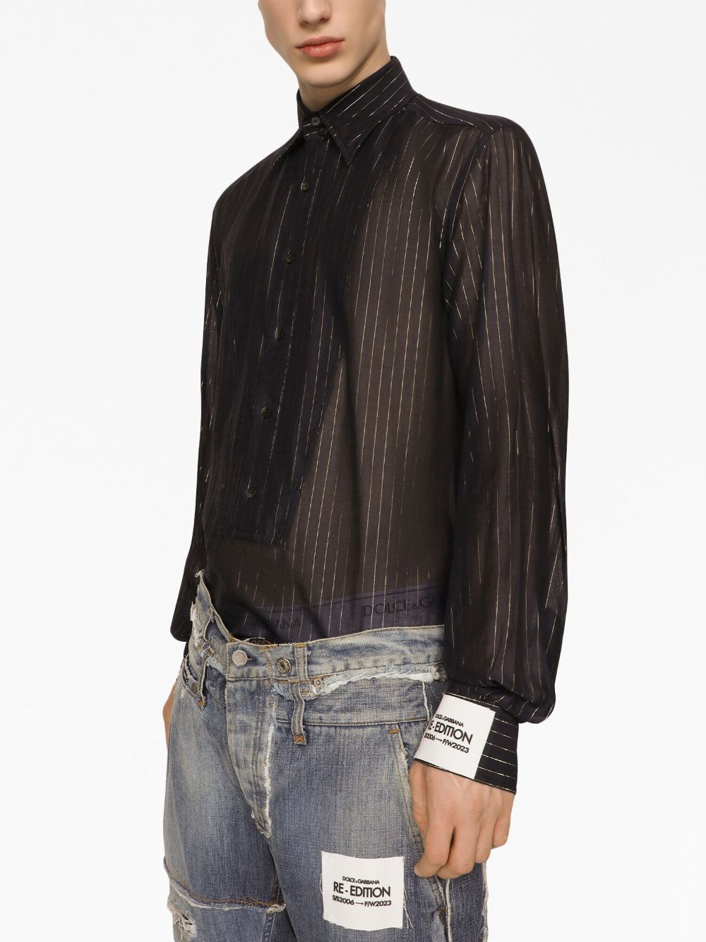 Shop Dolce & Gabbana Striped Long-sleeved Shirt In Black