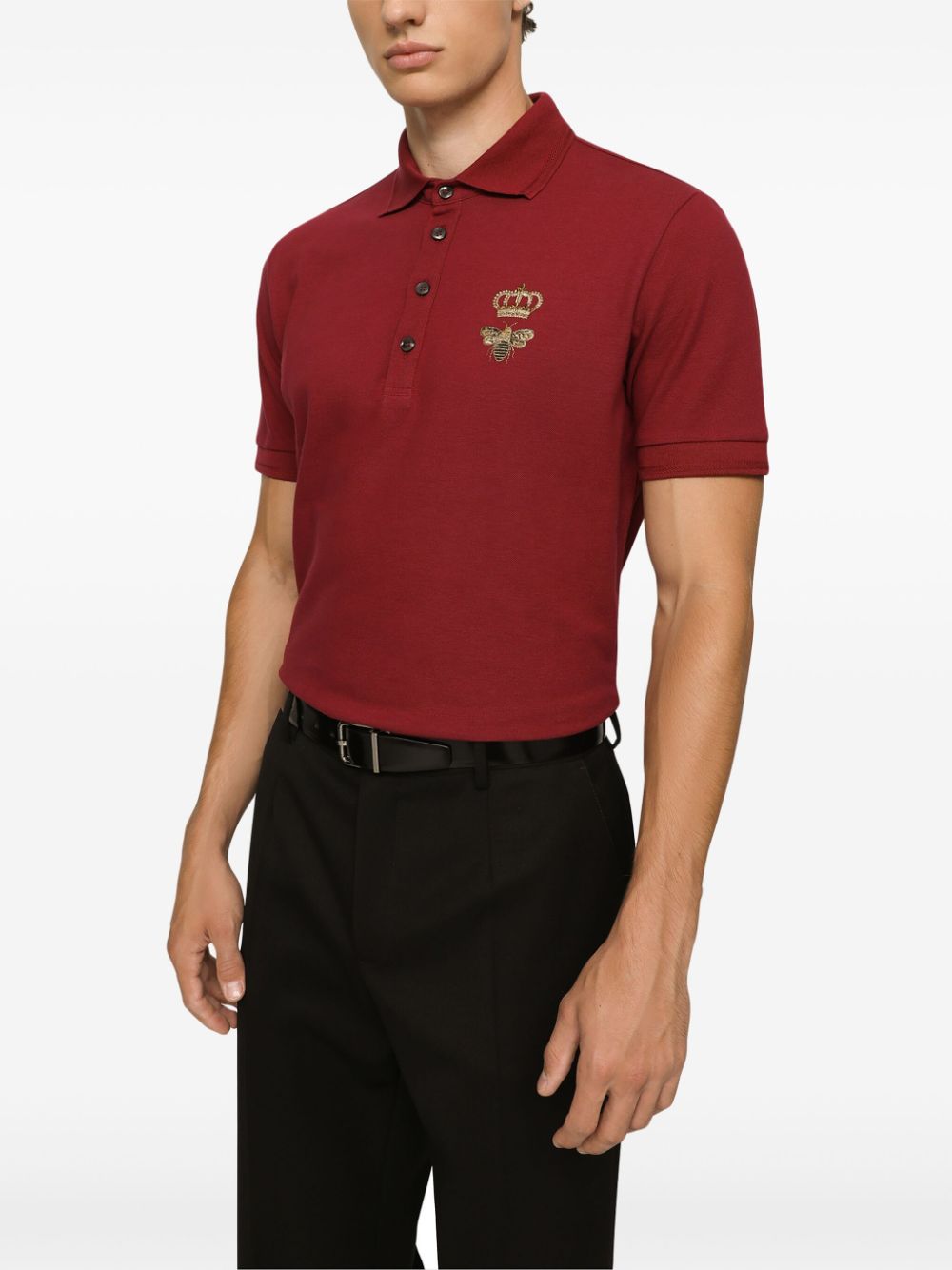 Shop Dolce & Gabbana Logo-embroidered Polo Shirt In Red