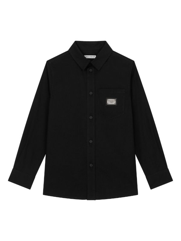 Dolce & Gabbana Kids poplin-texture logo-plaque Shirt - Black