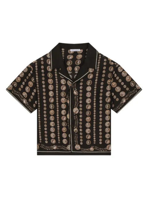 Dolce & Gabbana Kids Seidenhemd mit Münzen-Print