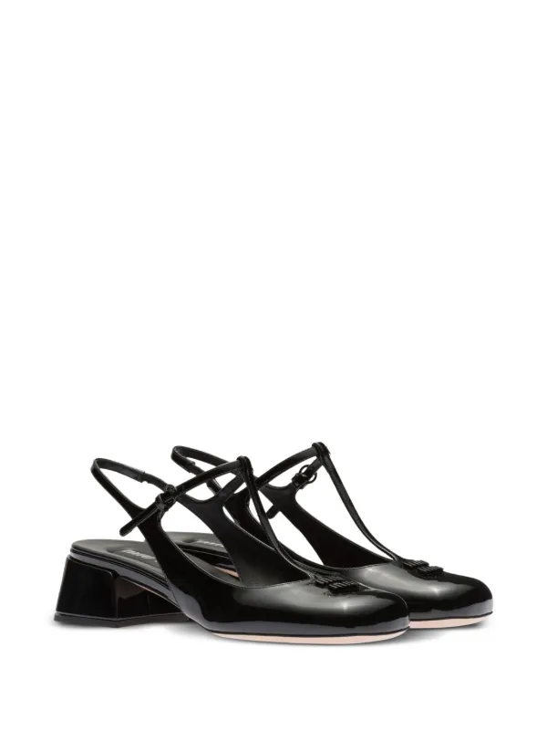 Miu Miu Black Patent Leather Block Heel Pumps