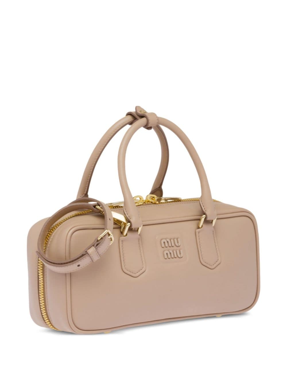 Shop Miu Miu Leather Mini Top-handle Bag In Neutrals