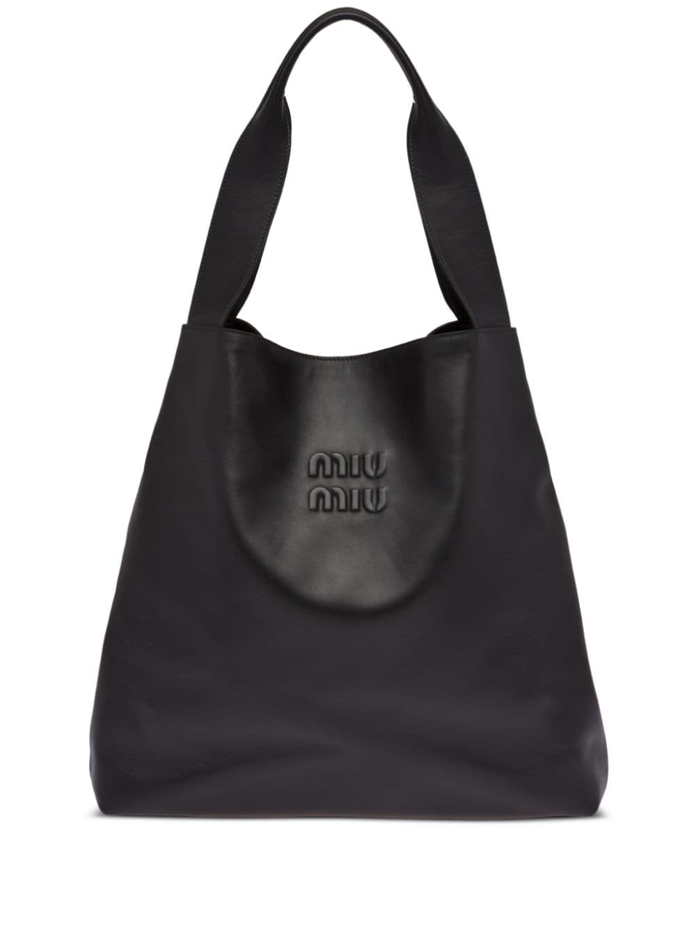 Miu Miu Embossed-logo Leather Tote Bag In Black