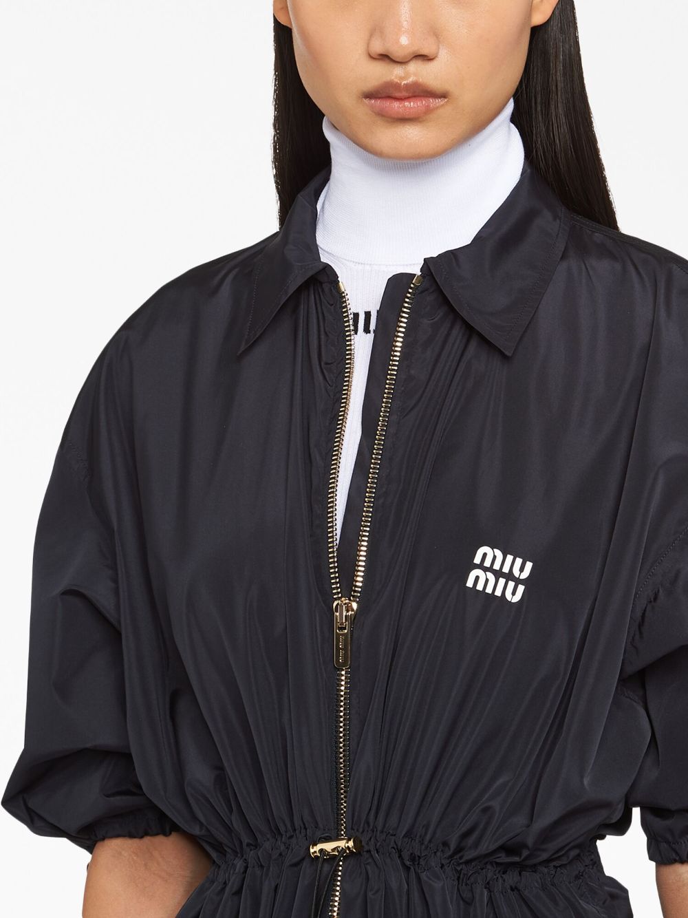 Shop Miu Miu Technical Silk Mini-dress In F0008 Navy