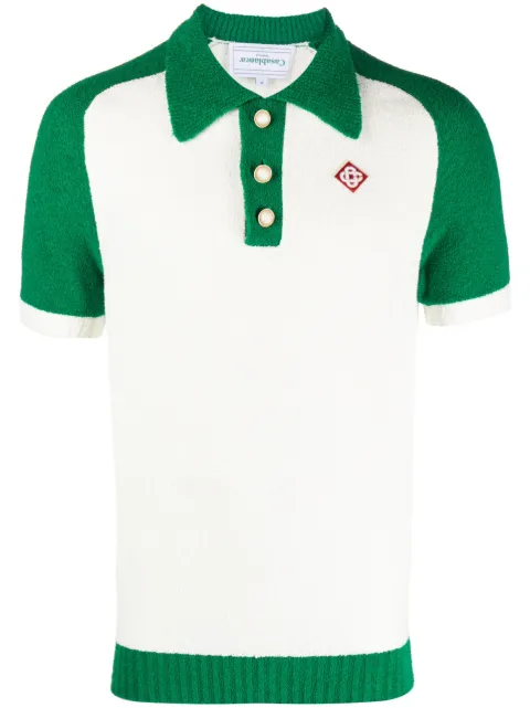 Casablanca logo-patch bouclé polo shirt