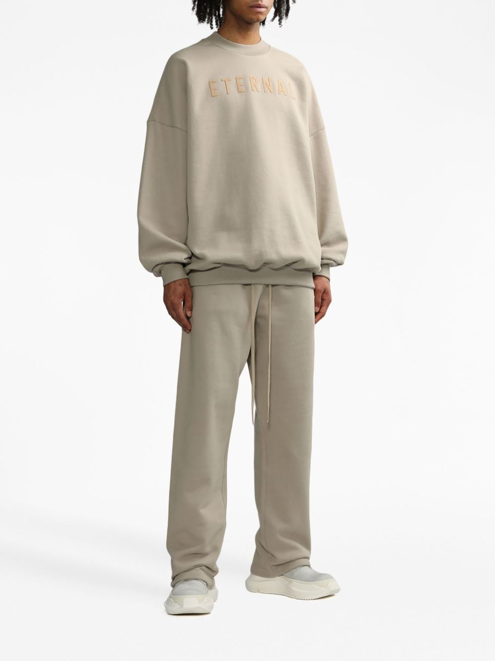 Shop Fear Of God Logo-embroidered Long-sleeved Cotton Sweatshirt In Neutrals