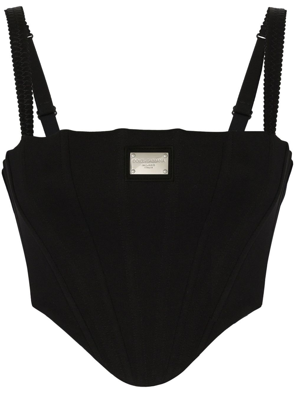 DOLCE & GABBANA LOGO-PLAQUE CROPPED BUSTIER TOP