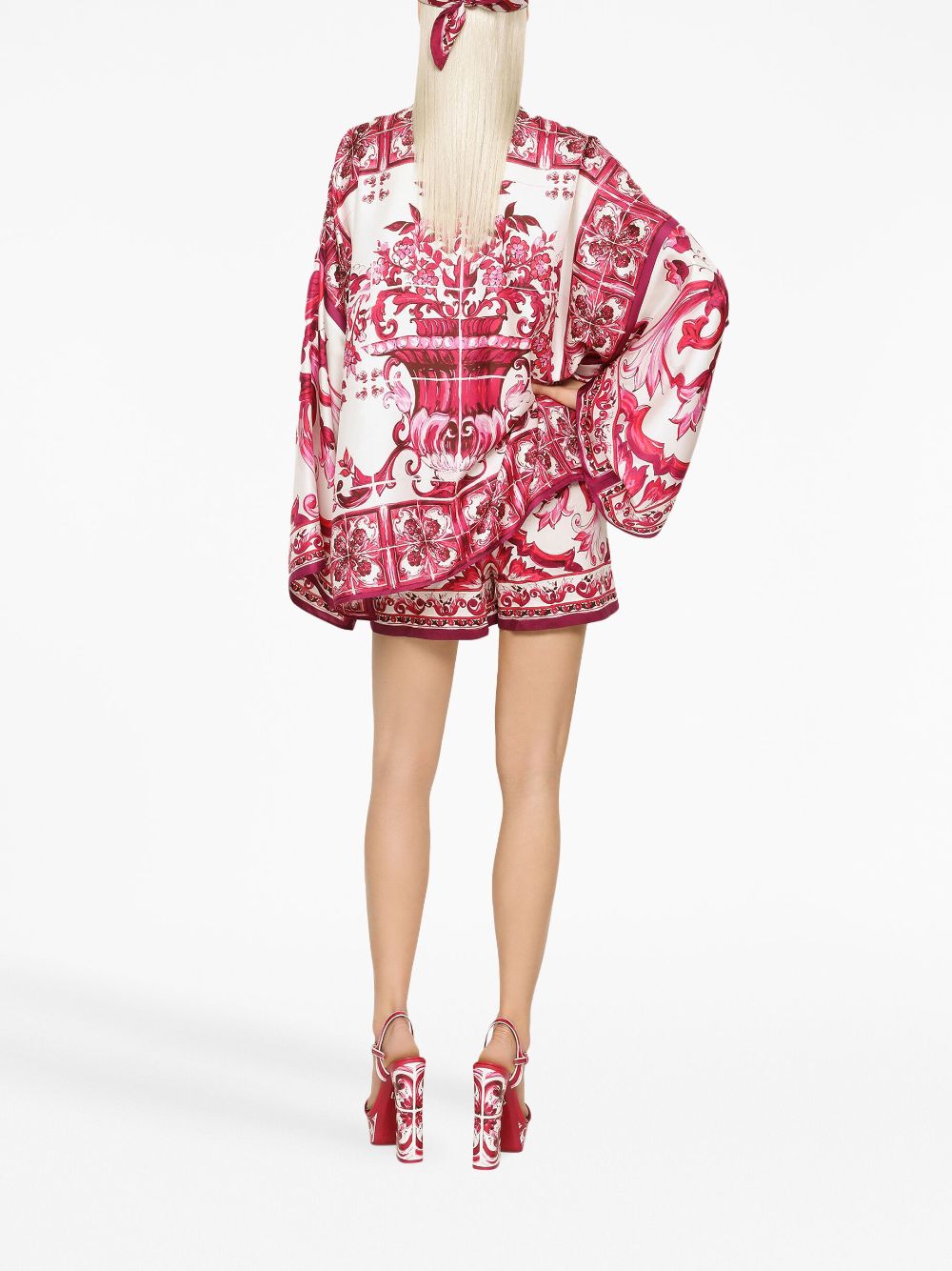 Shop Dolce & Gabbana Majolica-print Cotton Shorts In Red