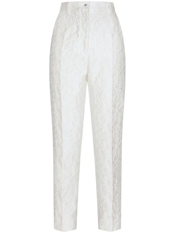 white cigarette trousers women Dolce & Gabbana Embroidered Cigarette Trousers | White