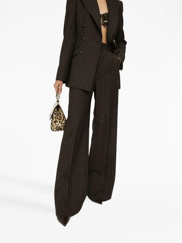 【DOLCE&GABBANA】ワイドレッグパンツ ストライプ Dolce & Gabbana ストライプ ワイドパンツ | ブラック | FARFETCH JP