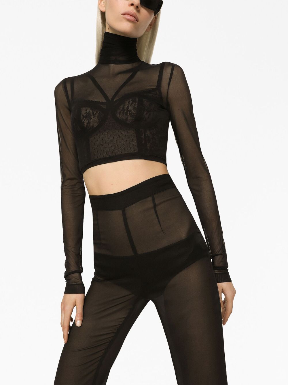 Shop Dolce & Gabbana Semi-sheer Chiffon Flared Trousers In Black