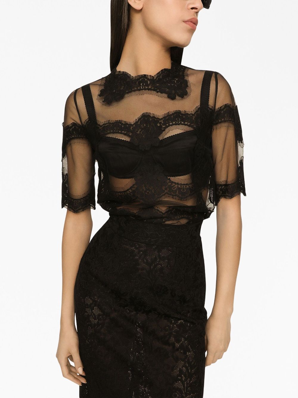 Shop Dolce & Gabbana Floral-lace Midi Skirt In Black