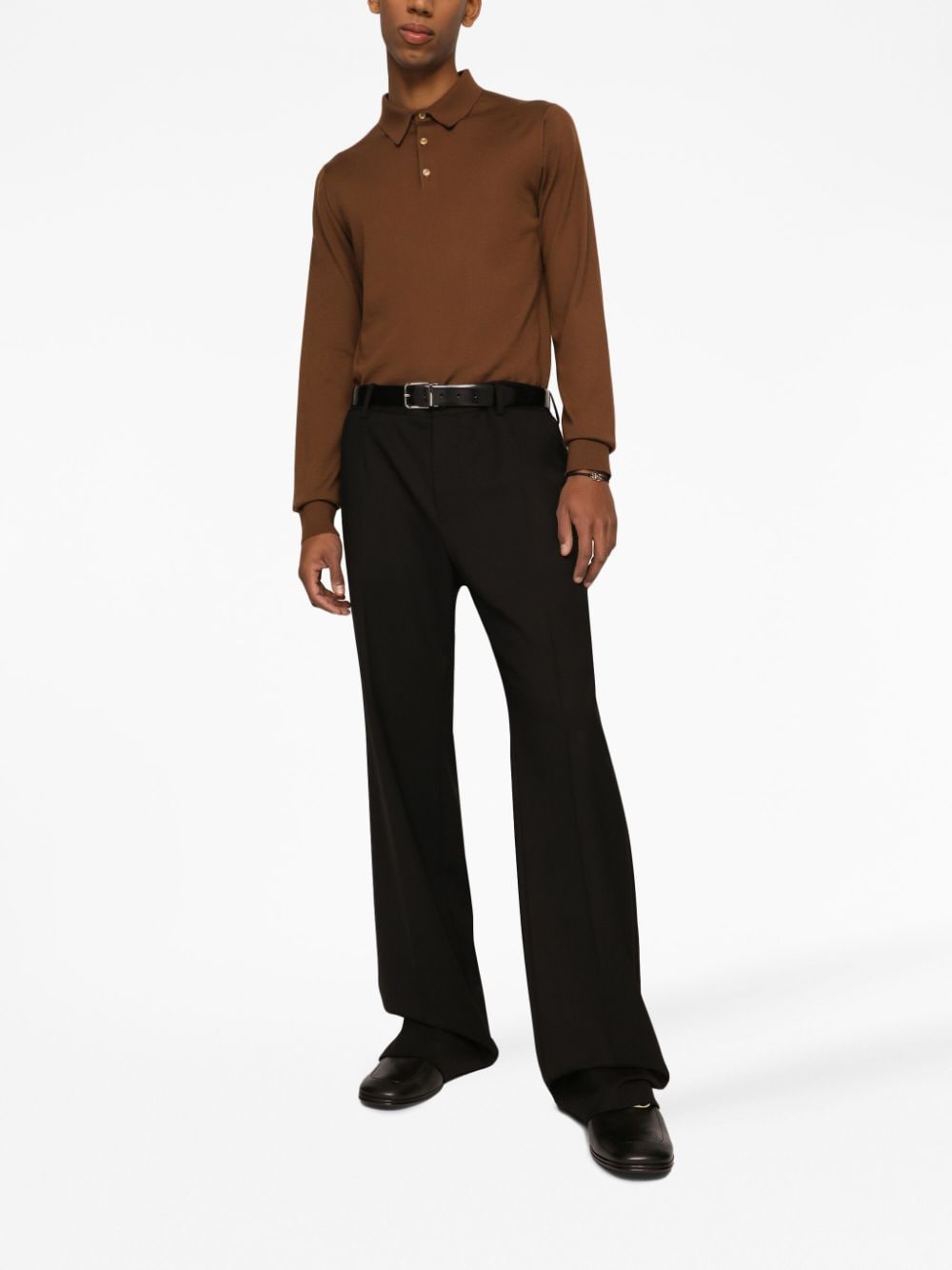 Shop Dolce & Gabbana Cashmere Long-sleeve Polo Shirt In Brown
