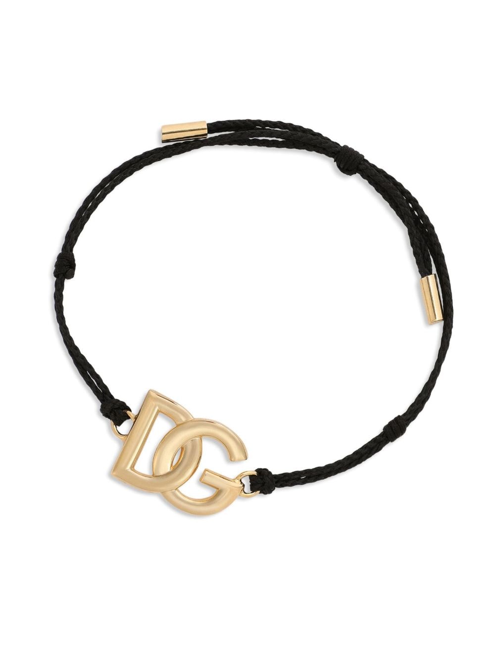 Shop Dolce & Gabbana Dg Logo Charm Cord Bracelet In Gold
